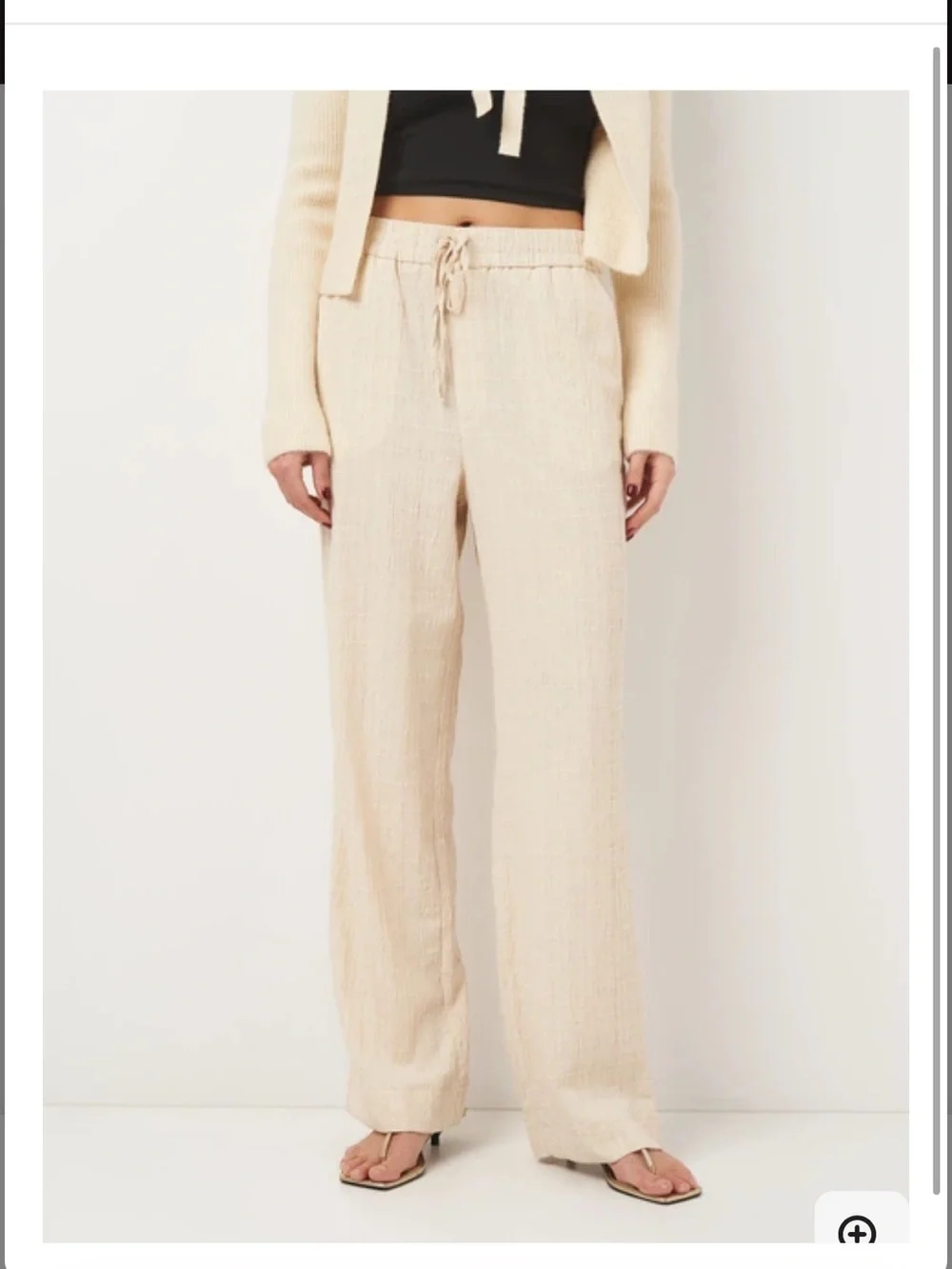 zara linen blend textured white ecru beige pants trousers high rise wide leg